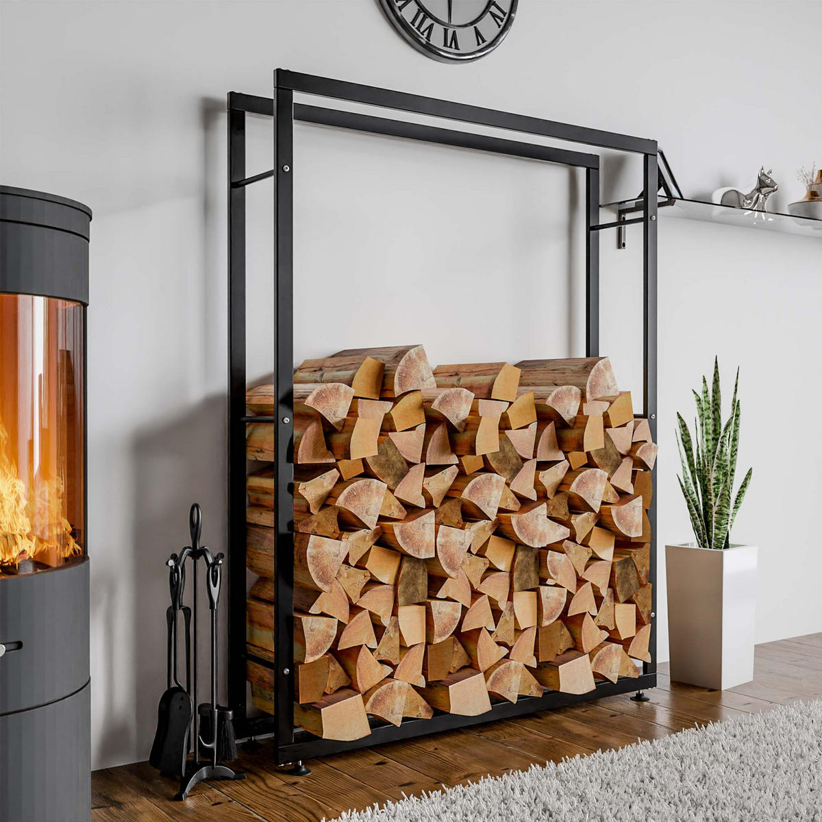 KAMINHOLZREGAL 150/25/175 cm Metall schwarz - Schwarz, Metall (150/175/25cm) - CLP