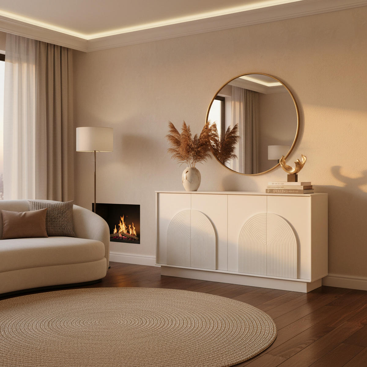 SIDEBOARD 4 Türen mit gewölbten Paneelen, MDF, matte Oberfläche - Weiß, Holzwerkstoff (160/80/38cm) - Urban Meuble