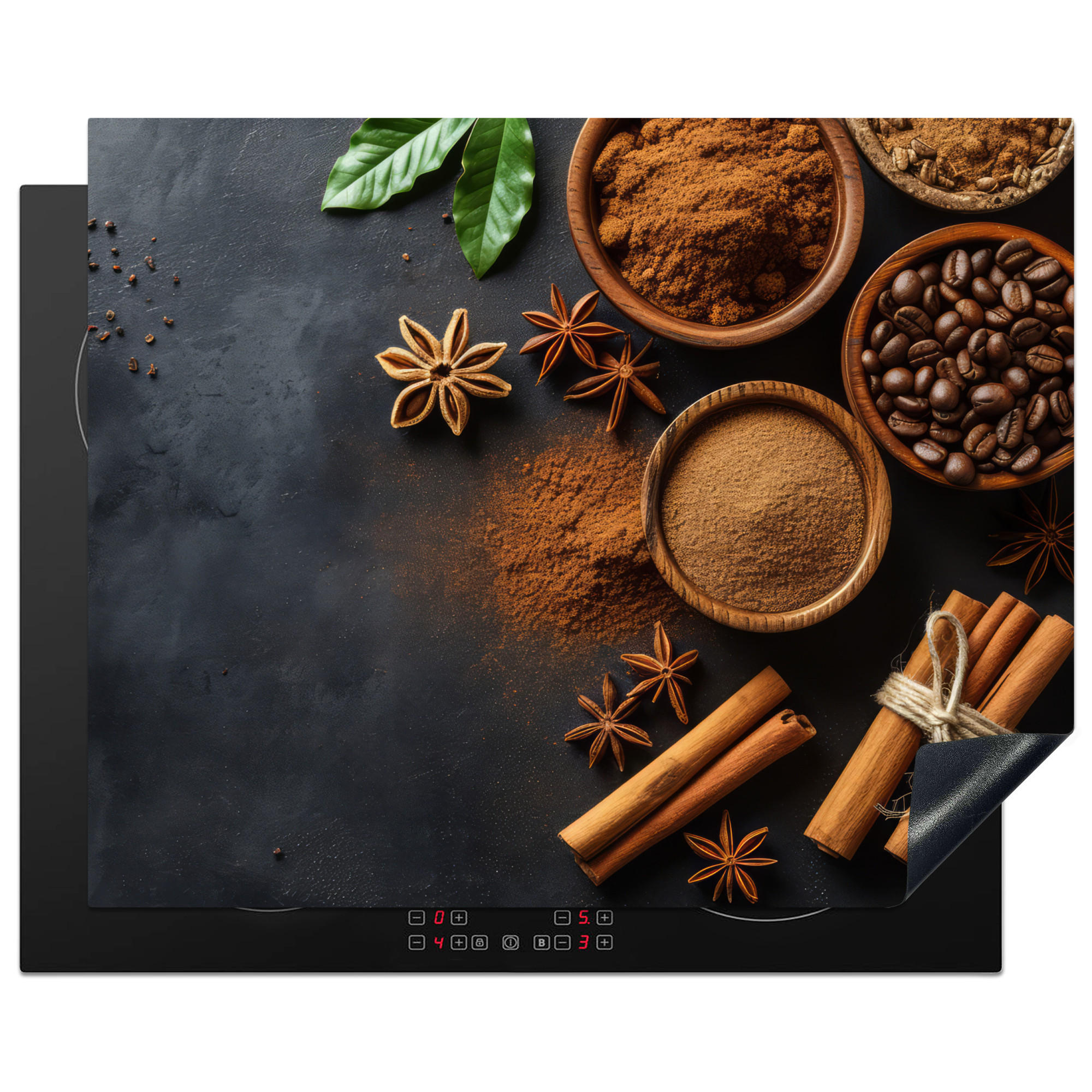 HERDABDECKPLATTE Zimt - Beton - Kaffee - Zimtstangen - Gewürze 65x52 cm - Mokka, Kunststoff (65/0.2/52cm) - MuchoWow