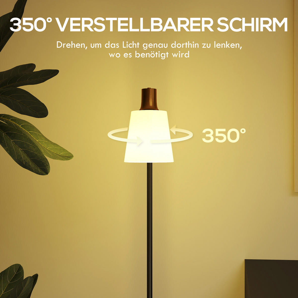 STEHLAMPE LED mit 350° drehbar Kopf Schwarz - Schwarz, Metall (45/21/148cm) - HOMCOM
