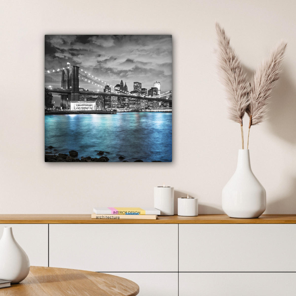 LEINWANDBILD New York - Skyline - Stadt - Blau 50x50 cm - Blaugrau, Textil (50/50cm) - MuchoWow