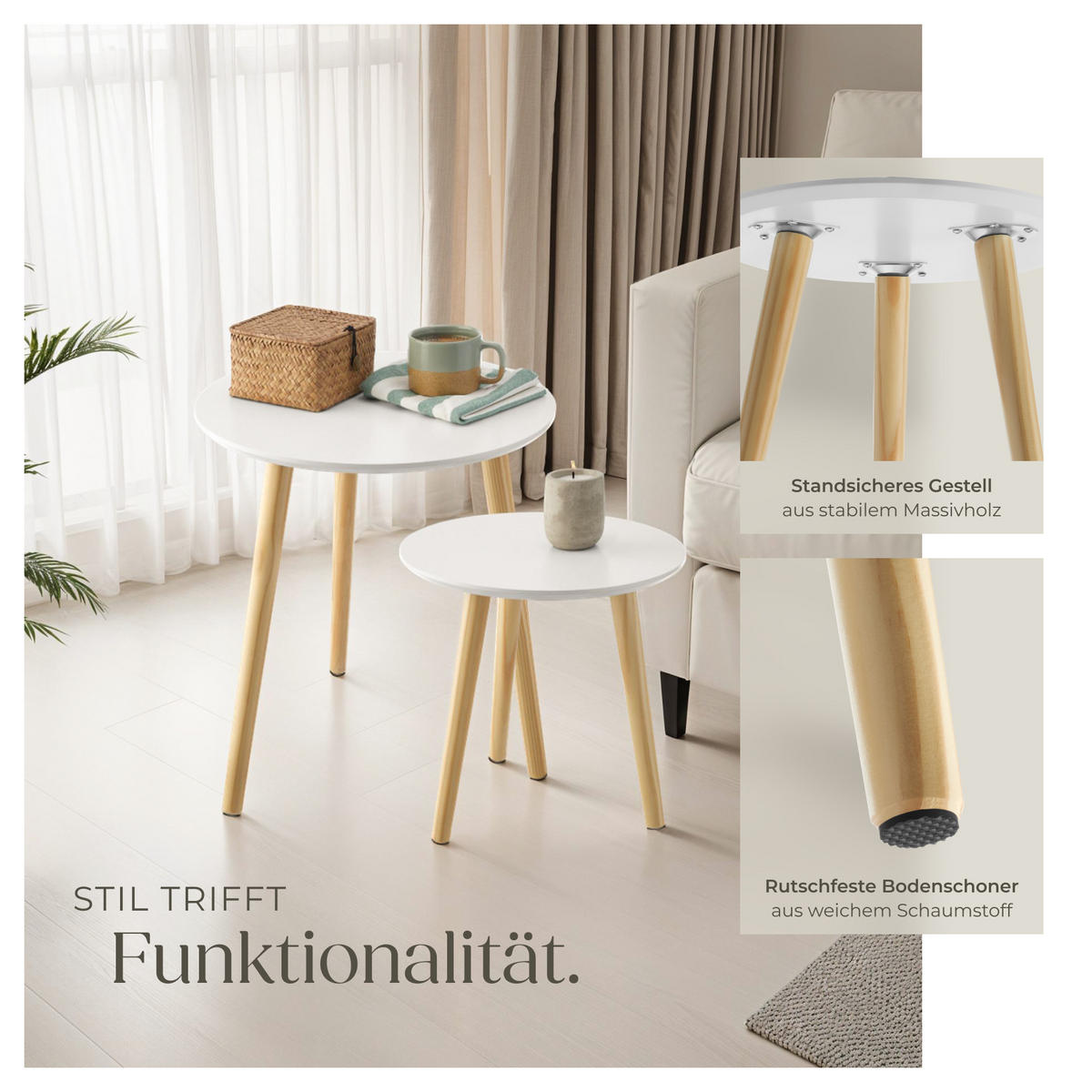 BEISTELLTISCH 2er Set Skaland,Belastbarkeit je 30 kg,braun/weiß - Braun/Weiß, Holz (46/46/50.5cm) - tectake
