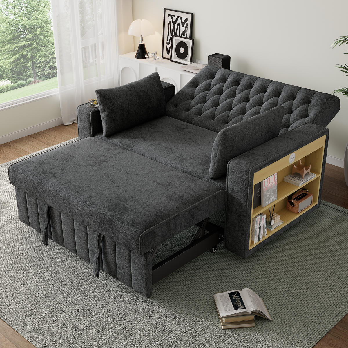 SCHLAFSOFA 2-Sitzer mit USB-Anschluss und Getränkehalter Chenille Grau 140/137/84 cm - Grau, Textil (140/84/137cm) - OKWISH