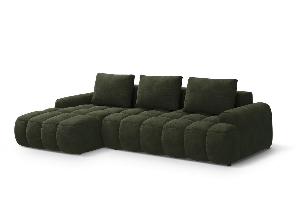AUSKLAPPBARES-ECKSOFA links mit Container Linz aus Samt grün 3 Sitzplätze - Grün, Textil (142/275cm) - Cosmopolitan Design