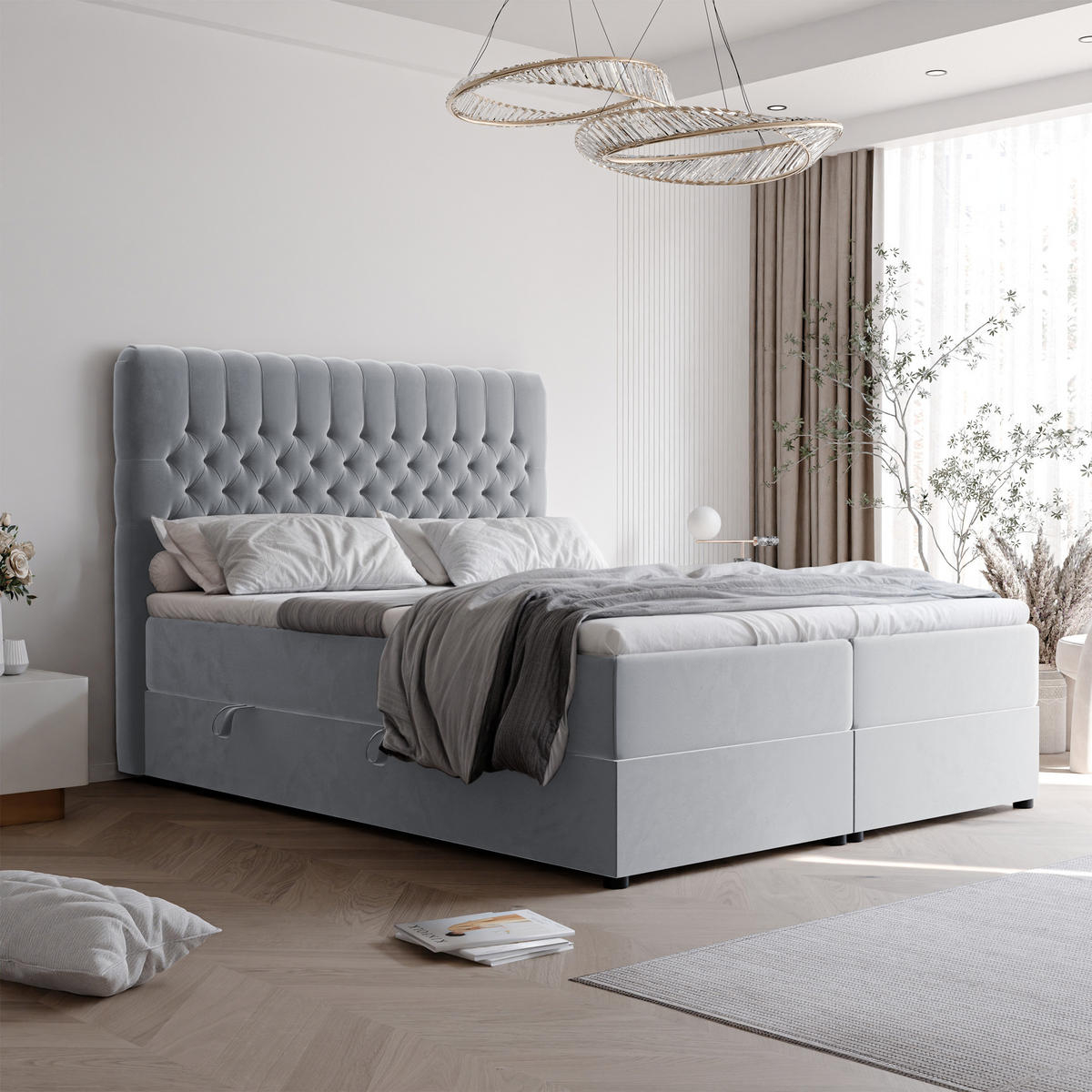 BOXBETT ALBA 140/200 cm mit Matratze und Topper, Grau - Grau, Textil (140/200cm) - Idohome