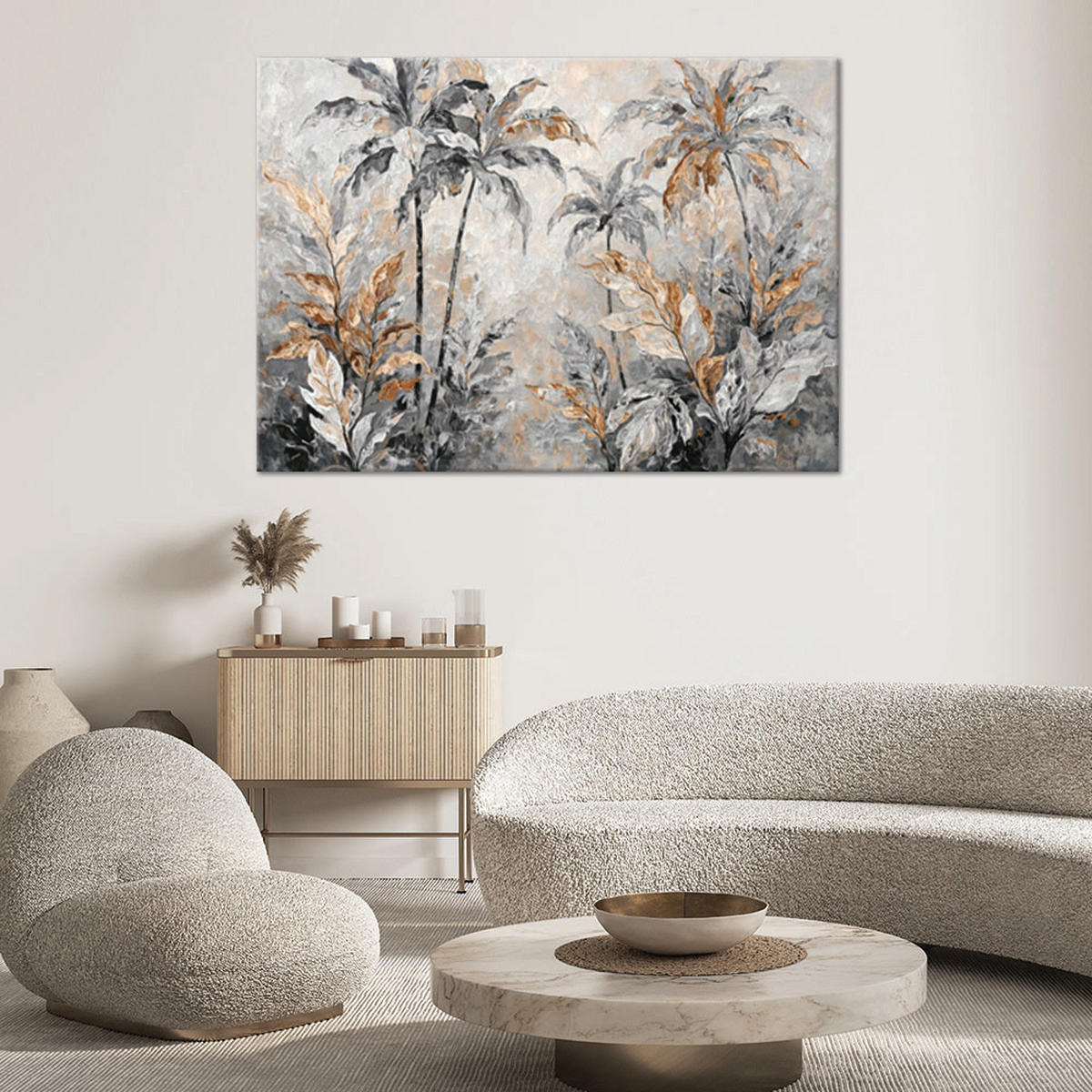 WANDBILD palmblätter abstrakt - Silberfarben, Textil (60/40cm) - Feeby