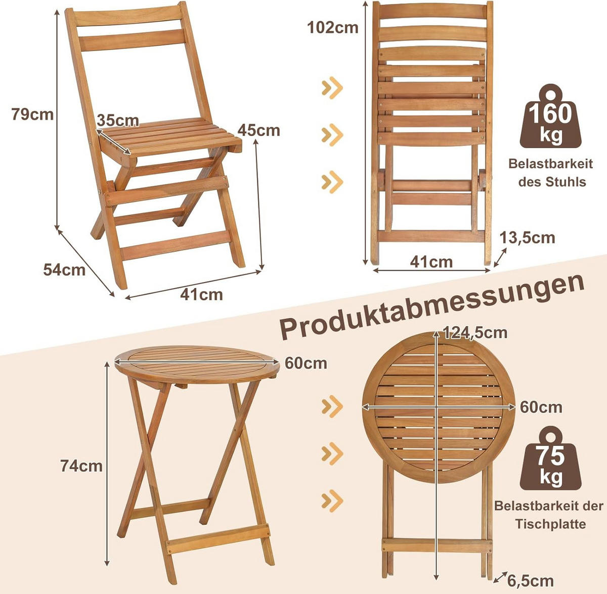 BARPALL SET Naturlig (3 delar) - Naturfärgad, Trä - COSTWAY