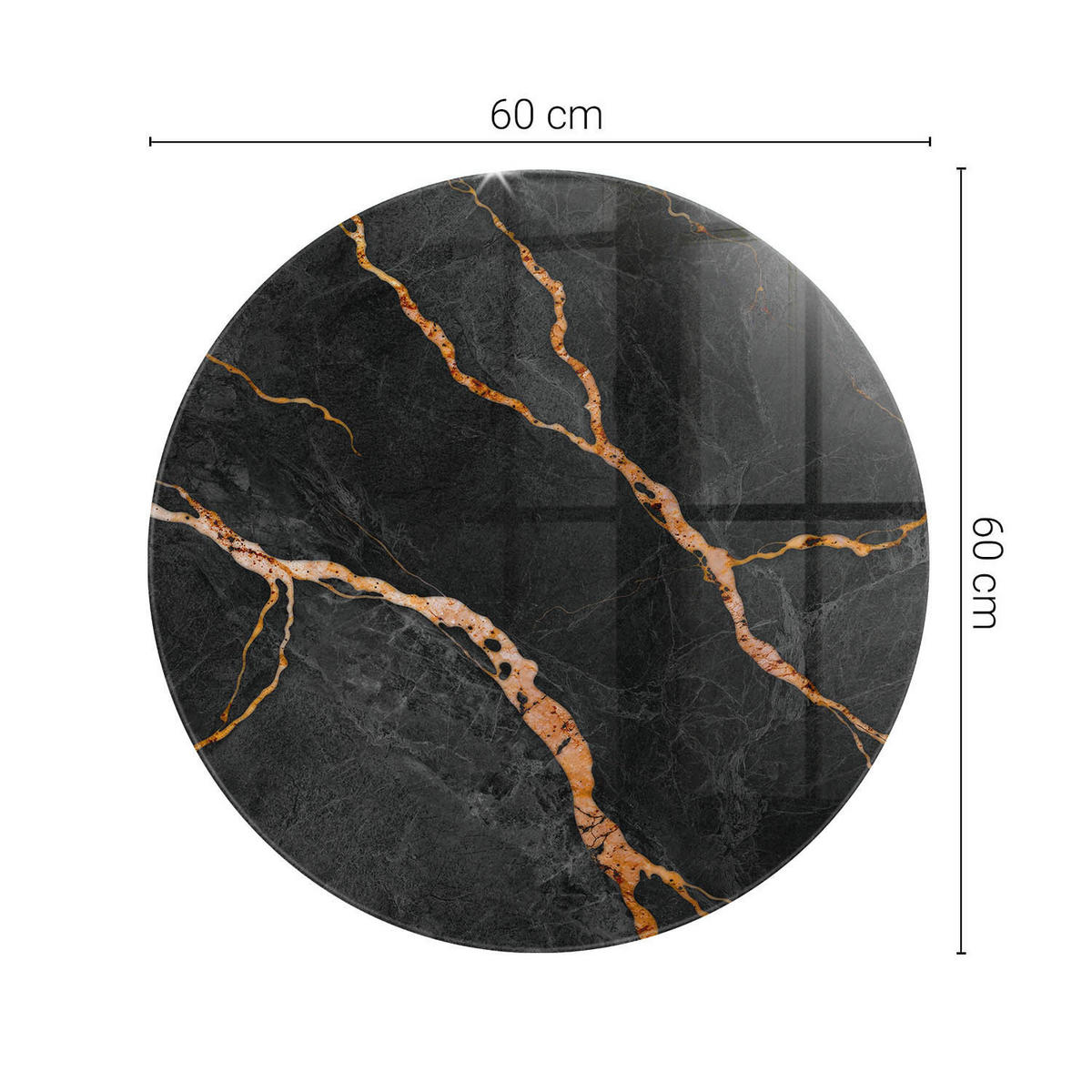 TISCHPLATTE Ø60 cm Marmoroptik mit Aderung Rund - Goldfarben/Schwarz, Glas (60/60/0.4cm) - TULUP