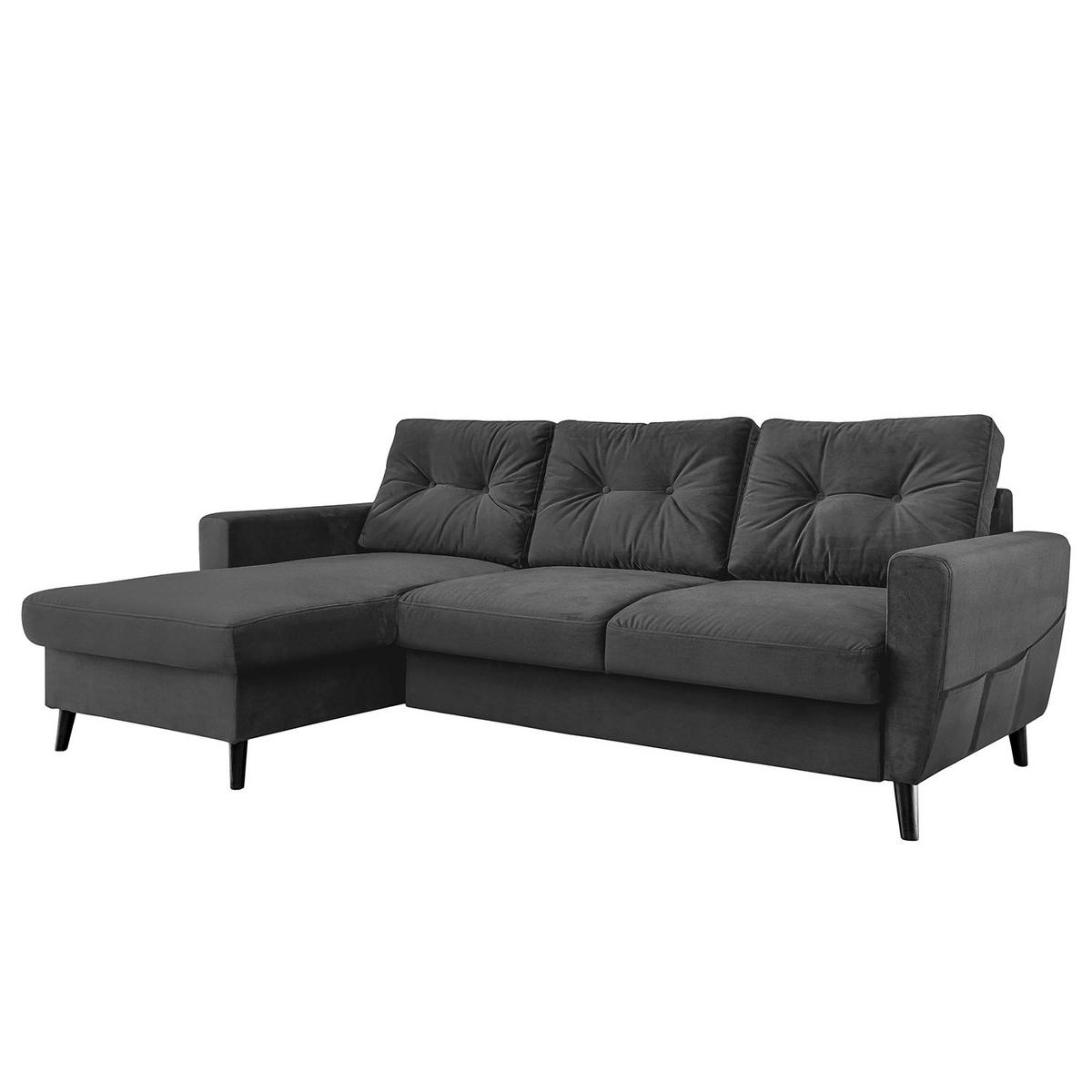 ECKSOFA mit Longchair - Dunkelgrau/Schwarz, Textil (233/148cm) - home24