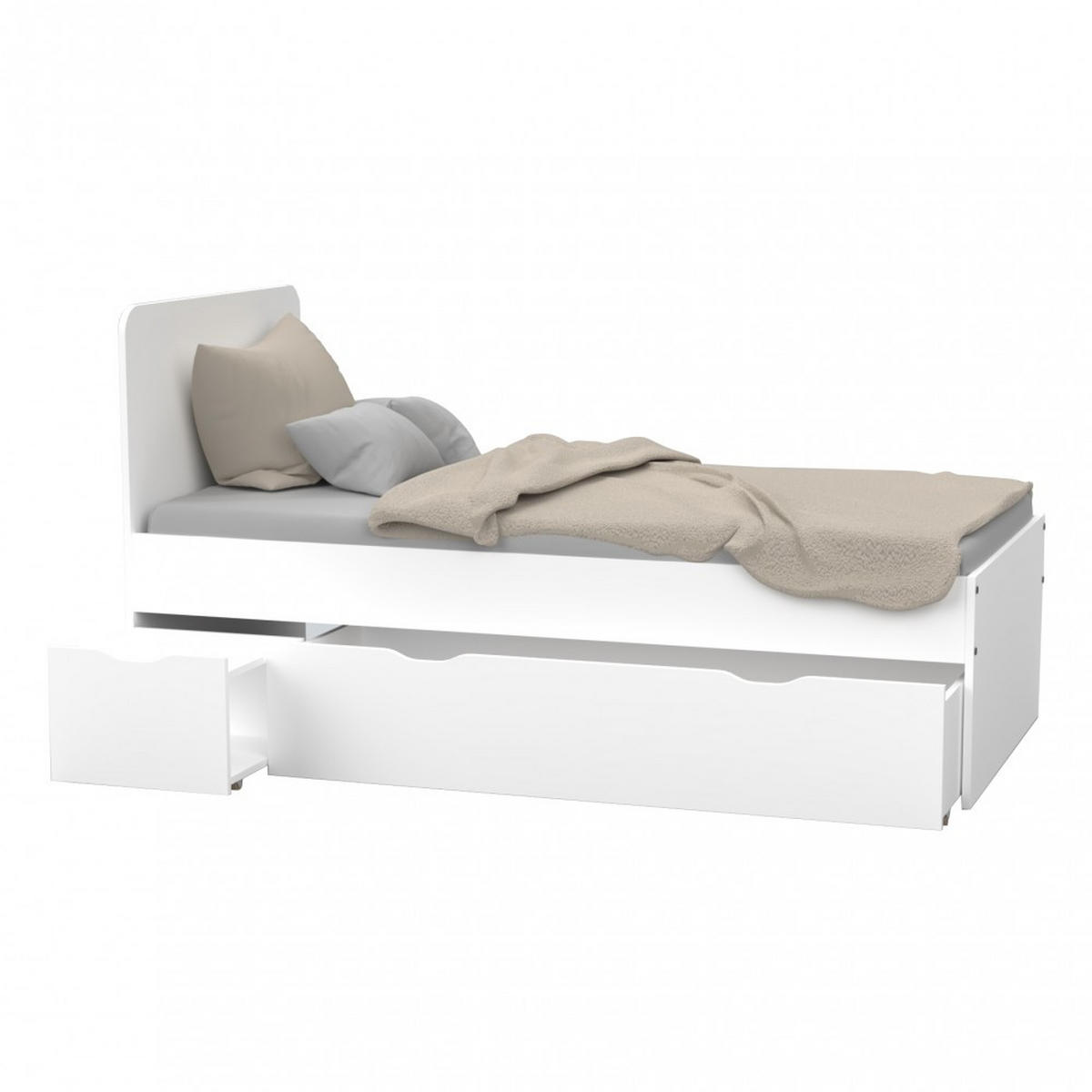 BETT ZENIA mit Nachttisch und Schublade/ Bett 90x190 - Weiß - Weiß, Holzwerkstoff (90/190cm) - Weber Industries