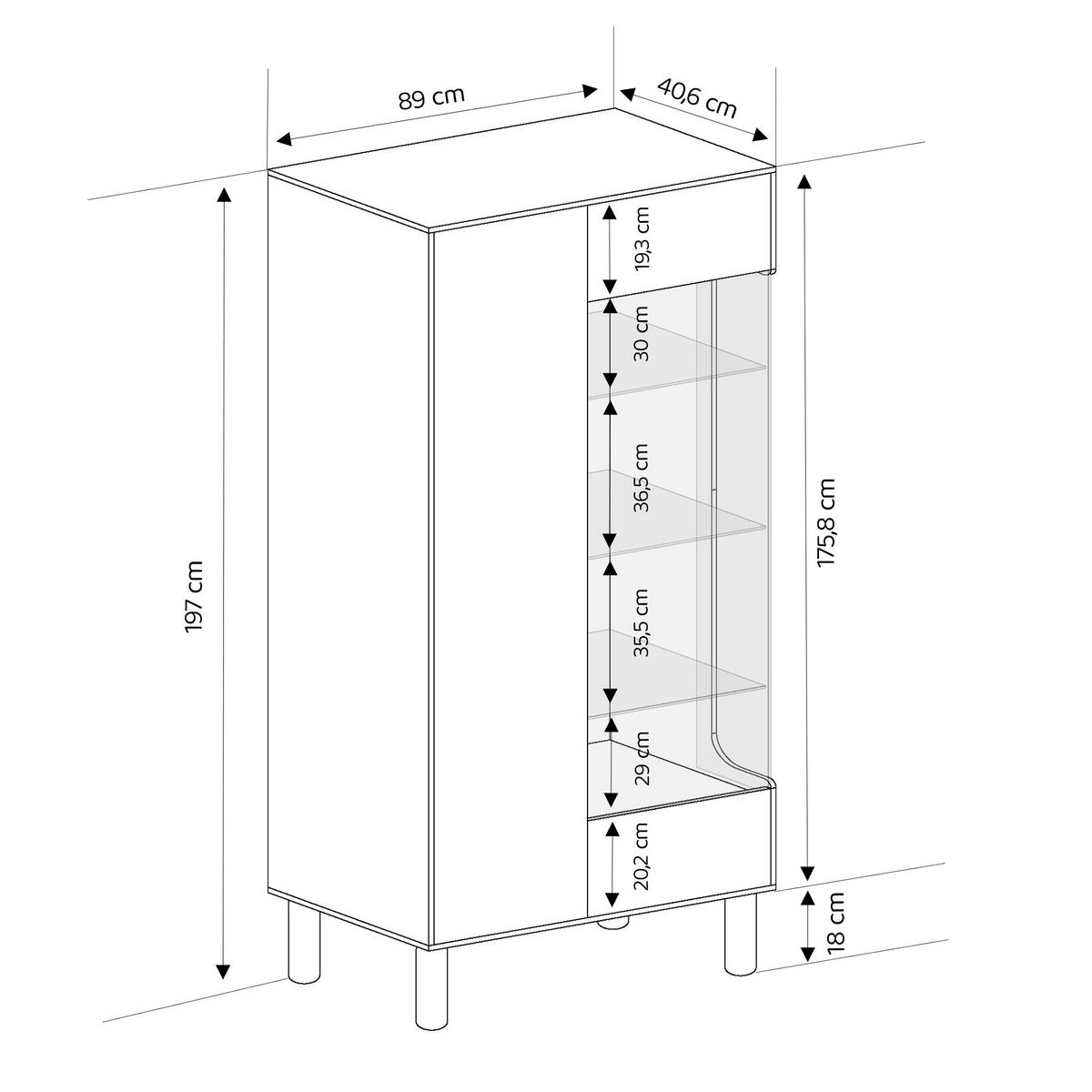 VITRINE SENA 197 cm Eiche Bookmatch - Eichefarben, Eichenholz/Holzwerkstoff (89/197/40.5cm) - Idohome