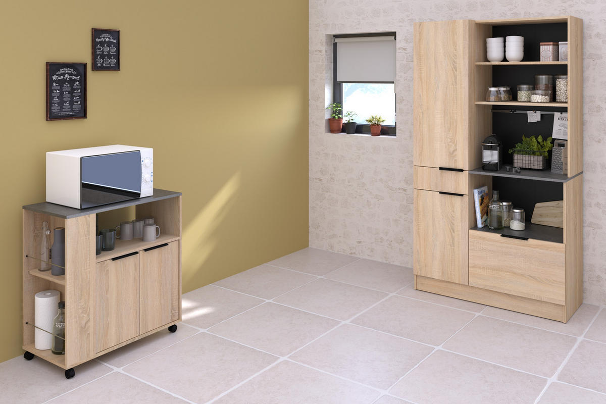 KÜCHENMÖBEL Fumay 1 in Eiche und Beton Optik 2teilig Küchenbuffet mit Beistellschrank - Braun, Holzwerkstoff (80/200/120cm)