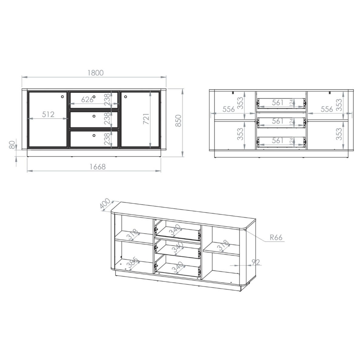SIDEBOARD Vilavio Kaschmir/Eicheoptik Dunkel 180 cm - Taupe/Dunkelbraun, Holzwerkstoff/Metall (180/85/40cm) - Selsey