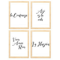 POSTER Set mit 4 Leben TypografieStil A3 Rahmen aus hellem Holz - Beige, Papier (29.7/3cm) - Nacnic