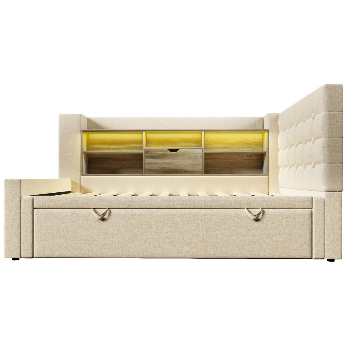 POLSTERBETT 90/180 x 200 cm Beige mit LED-Beleuchtung und USB- und Type-C-Anschlüssen - Beige, Textil (90/200cm) - Flora Grace