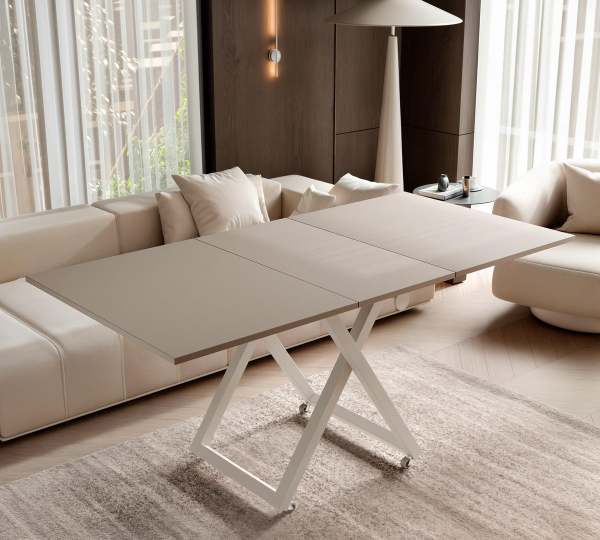 COUCHTISCH ARIA 120-160/80 cm, Höhenverstellbar, Kaschmir - Kaschmir, Holzwerkstoff/Metall (120/80/38cm) - Idohome