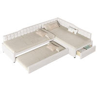 POLSTERBETT 90/200 cm & 90/200 cm in Beige mit Ausziehbett, Schubladen und Samtbezug - Beige, Holzwerkstoff/Textil (90/200cm) - STILVORA