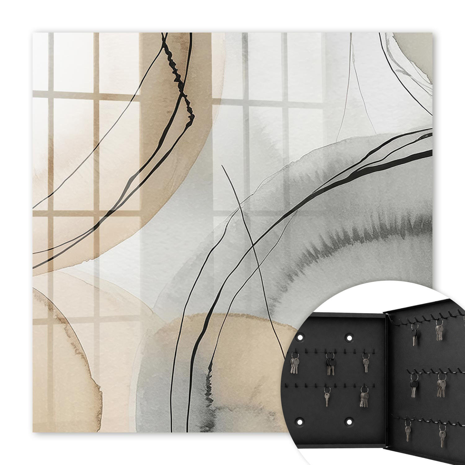 SCHLÜSSELBOX Schwarz 30x30 cm- Türöffnung nach rechts - Beruhigende Eleganz - Beige, Metall (30/30/5cm) - TULUP