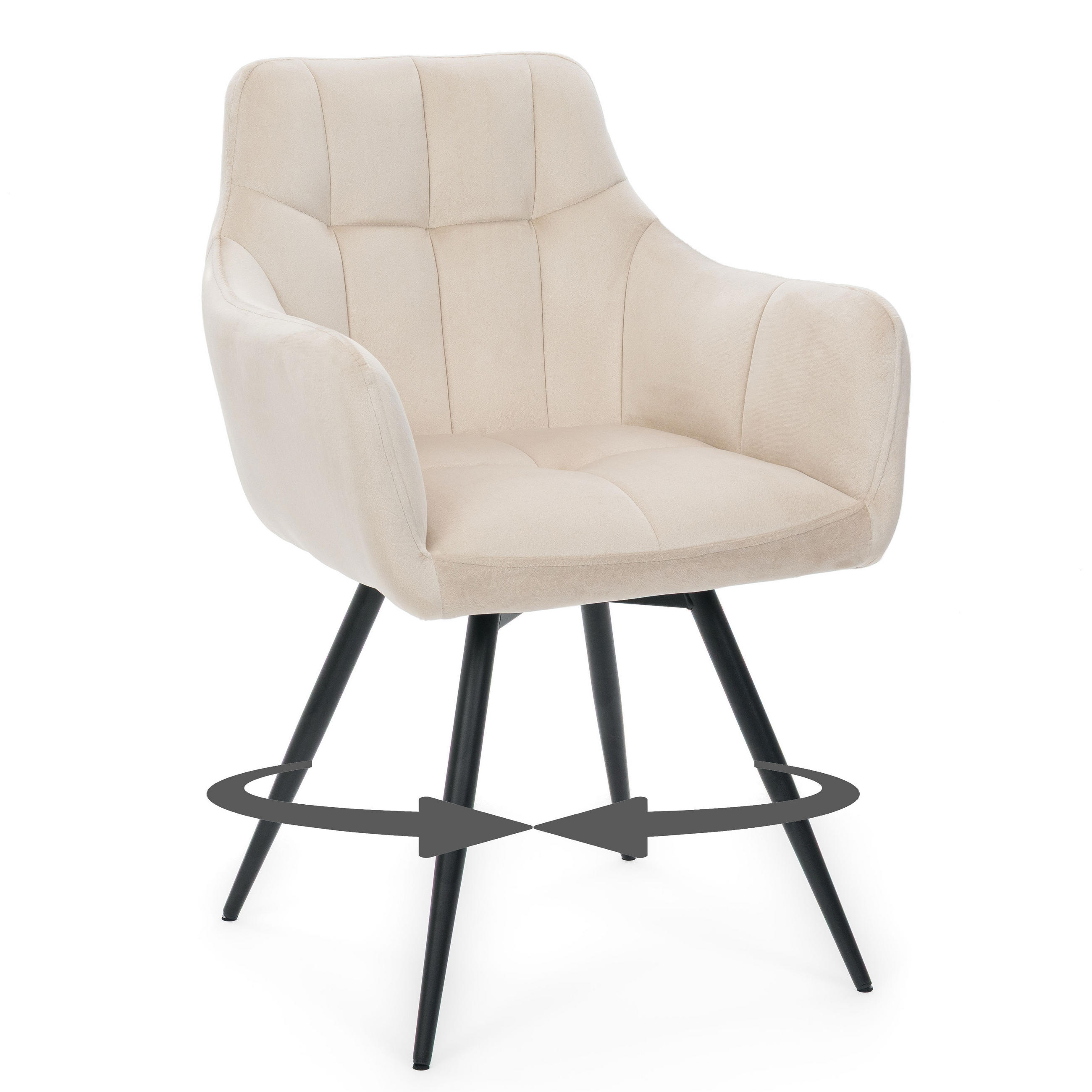 STUHL FANO drehbar gepolsterter mit Steppung - beige - Velour - Ecru/Schwarz, Textil/Metall (58/83/59cm) - NEW HOME