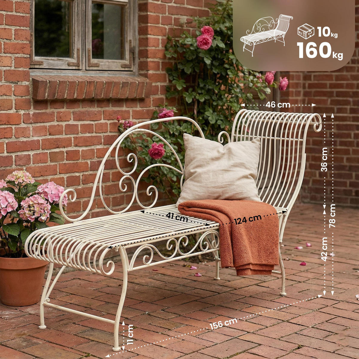 GARTENLIEGE Metall Antik-Creme - Creme, Metall (156/78/46cm) - CLP