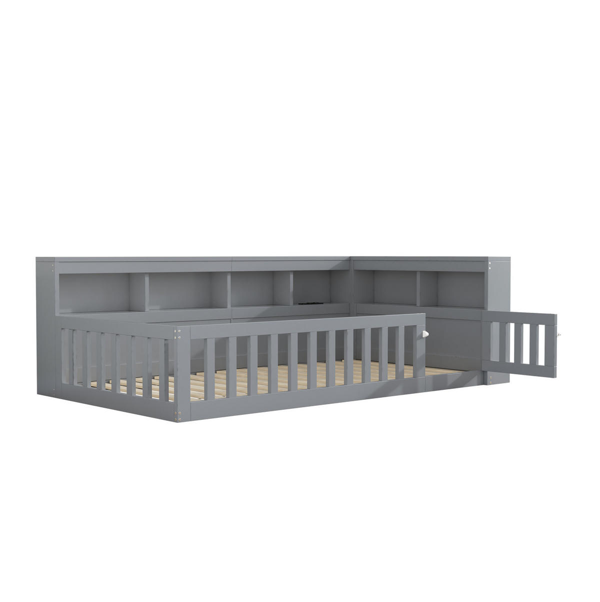 KINDEREINZELBETTEN aus Spanplatte & MDF 90x200 cm in Grau mit USB, Steckdose & Stauraum - Grau, Holzwerkstoff (90/200cm) - Modfu