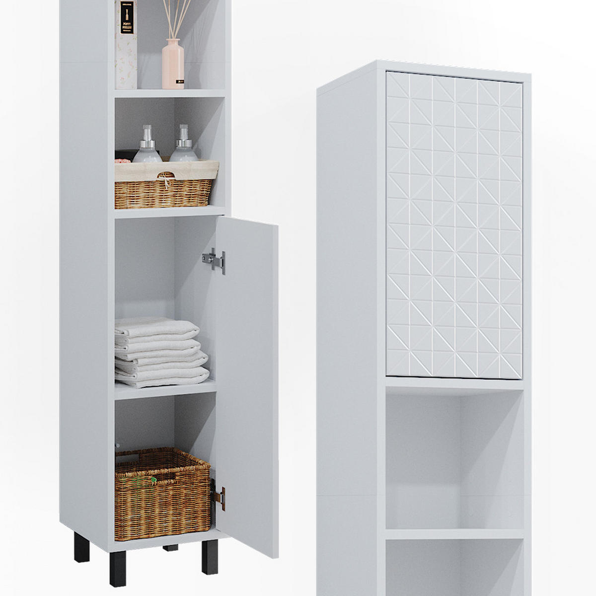 BADSCHRANK Agasta Weiß 30 x 190.3 cm - Weiß, Holzwerkstoff (30/190.3/28cm) - Vicco