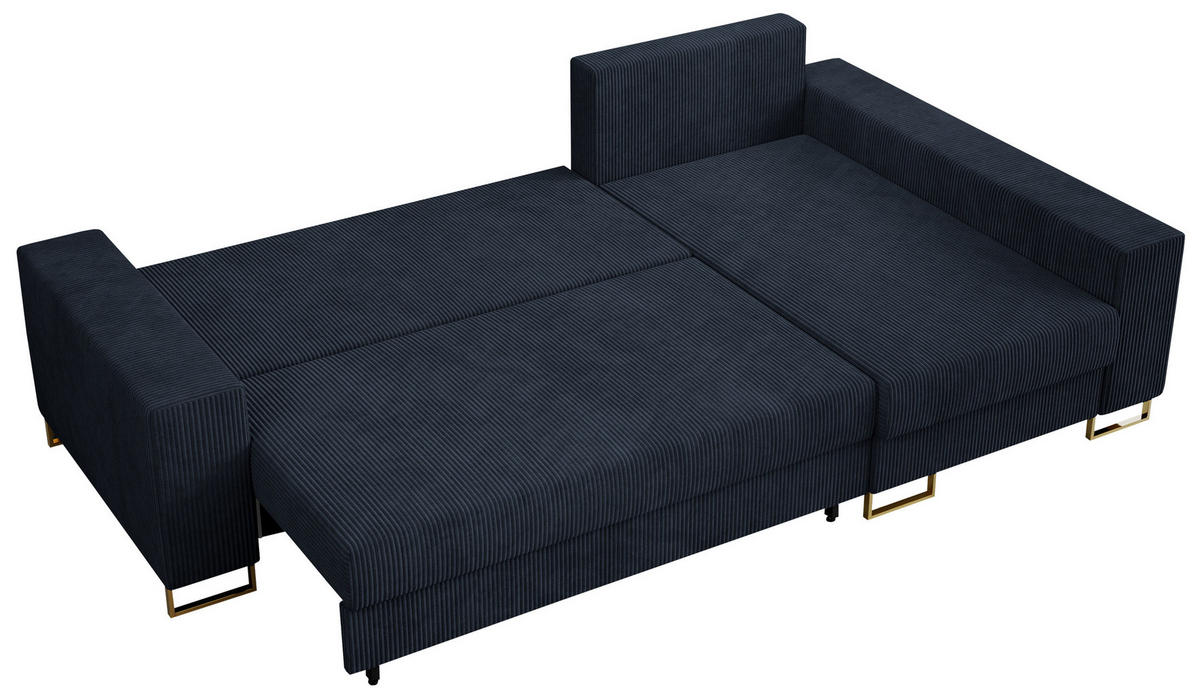 ECKSOFA Dorian Cord Dunkelblau - Goldfarben/Dunkelblau, Textil/Metall (242/138cm) - MKS