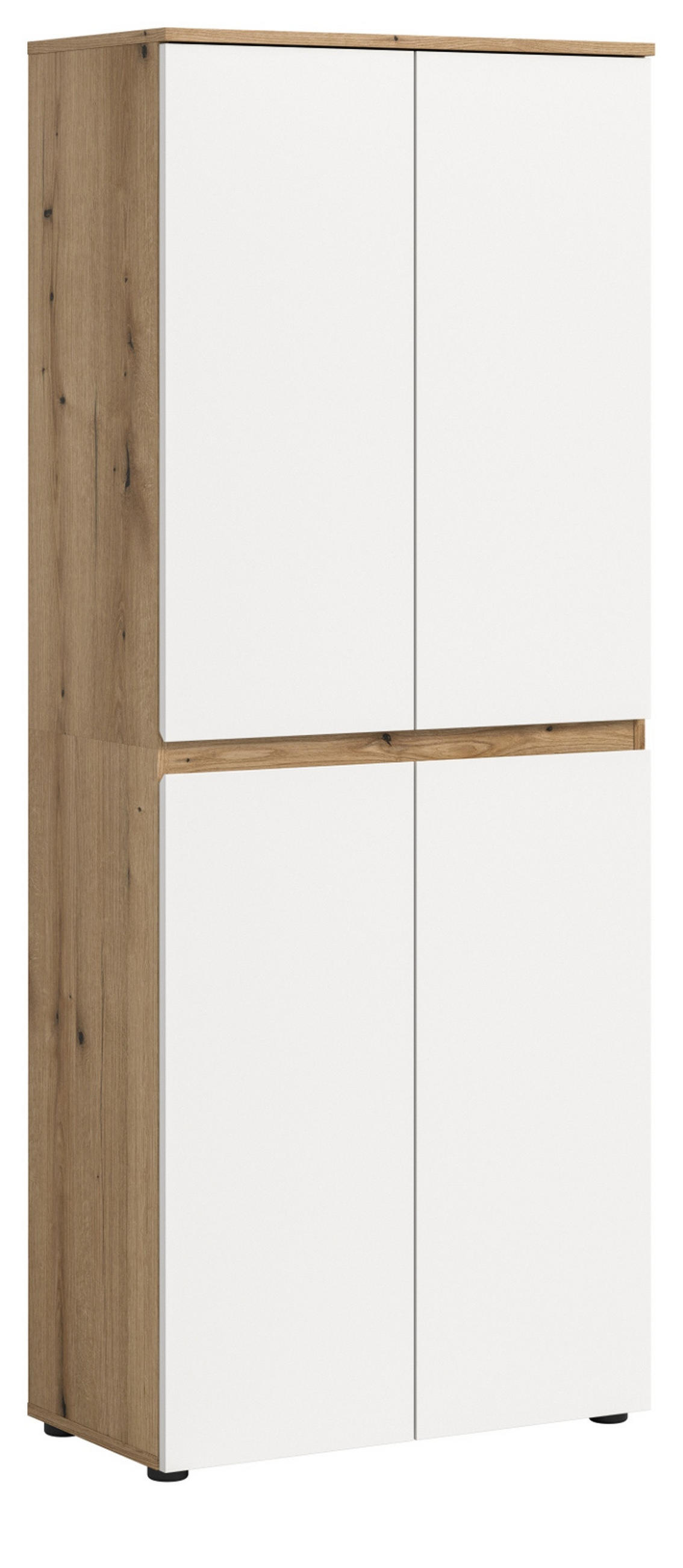 MEHRZWECKSCHRANK weiß, Evoke Eiche 70 x 175 cm, Stauraumschrank 4-türig mit 9 Fächern - Eichefarben/Schwarz, Holzwerkstoff/Kunststoff (70/175/37cm) - Inn.Furn