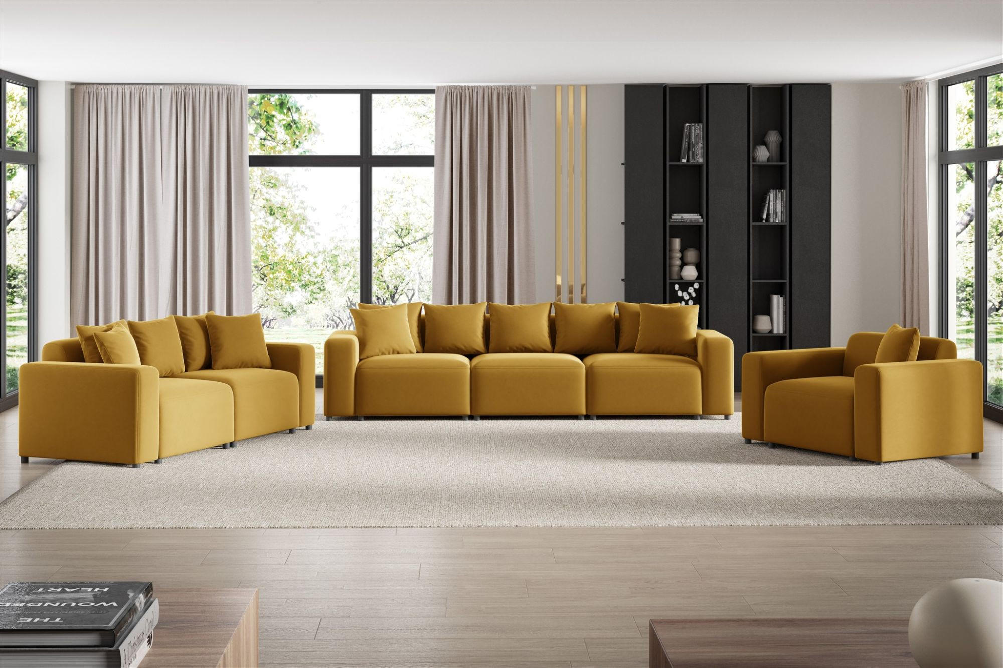 SOFASET Megan 3-2-1 In Salvador - Honig, Holzwerkstoff/Textil (327/75/98cm) - Fun Möbel