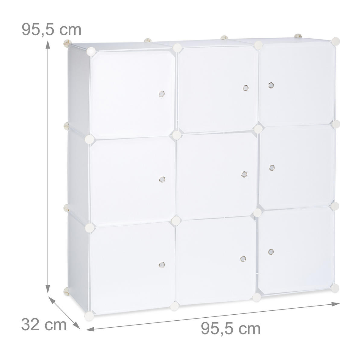 REGALSYSTEM Weiß 9 Fächer mit Türen 95,5 cm - Weiß, Kunststoff/Metall (95.5/95.5/32cm) - Relaxdays