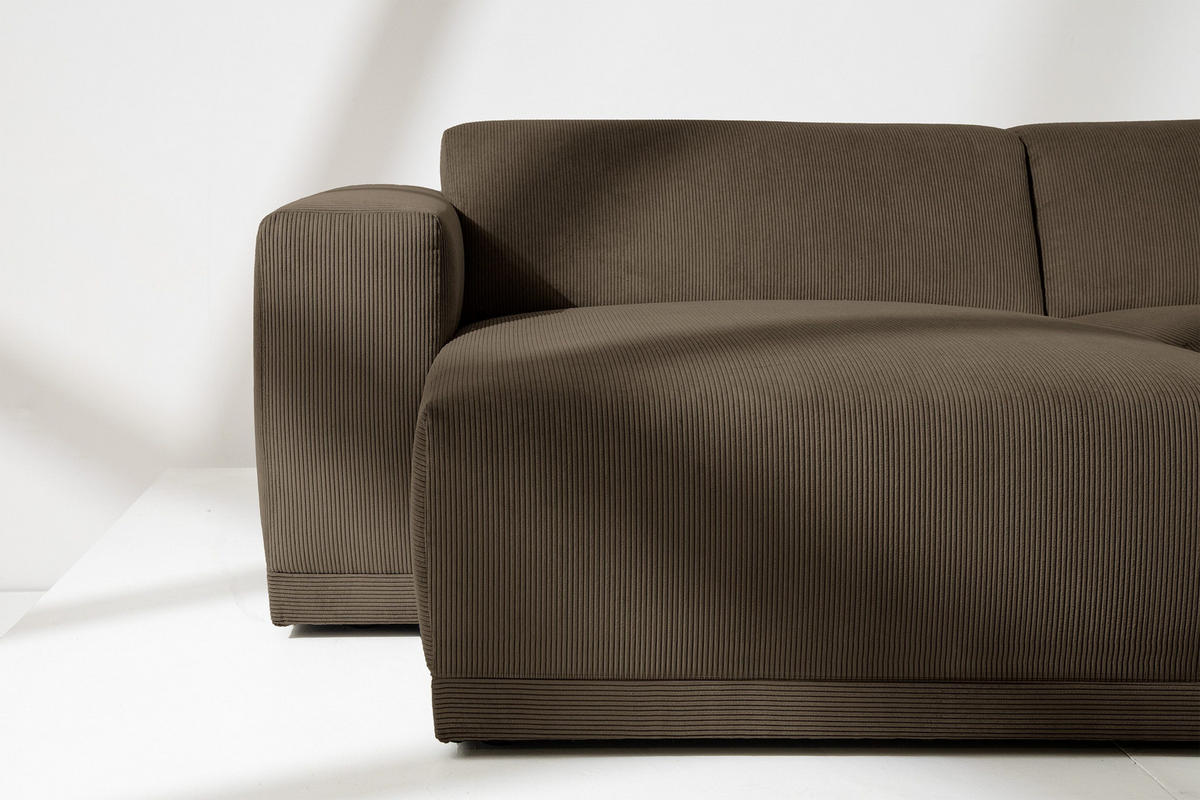 ECKSOFA-LINKS MUDI in moderner Optik mit hochwertigem Kaltschaum, Cord-Stoff, braun - Schwarz/Braun, Textil (280/160cm) - KONSIMO®