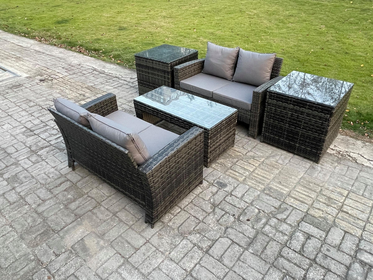 GARTENMÖBEL Set Polyrattan Dunkelgrau 4-Sitzer - Dunkelgrau, Metall - Fimous
