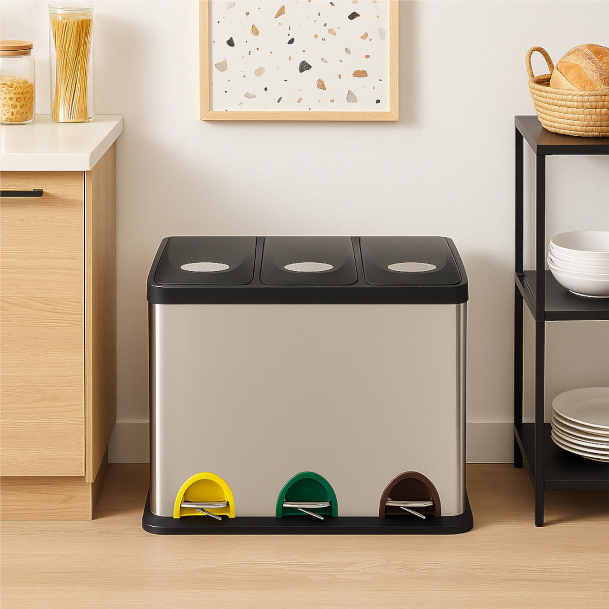 ABFALLSAMMLER 3-tlg. Edelstahl Schwarz 46,5/29,5/65 cm 24L - Silberfarben/Multicolor, Metall (46.5/40.5/29.5cm) - Begryf