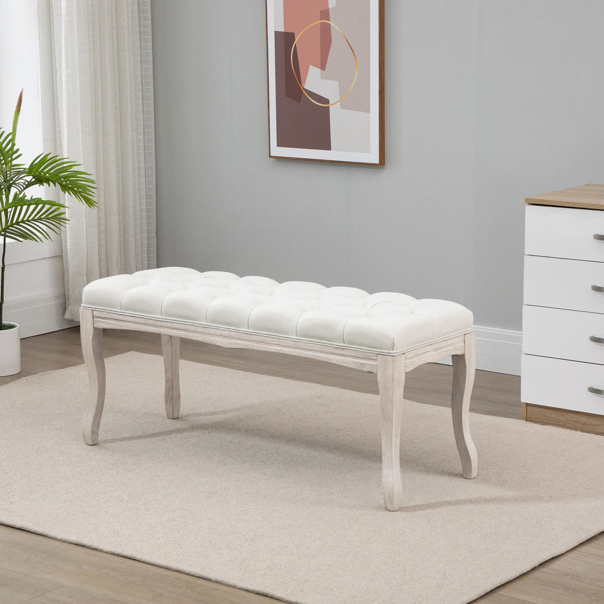 POLSTERBANK Sitzbank Truhenbank Schuhbank Vintage Gummiholz Leinen Beige - Beige, Kunststoff (40/48/110cm) - HOMCOM