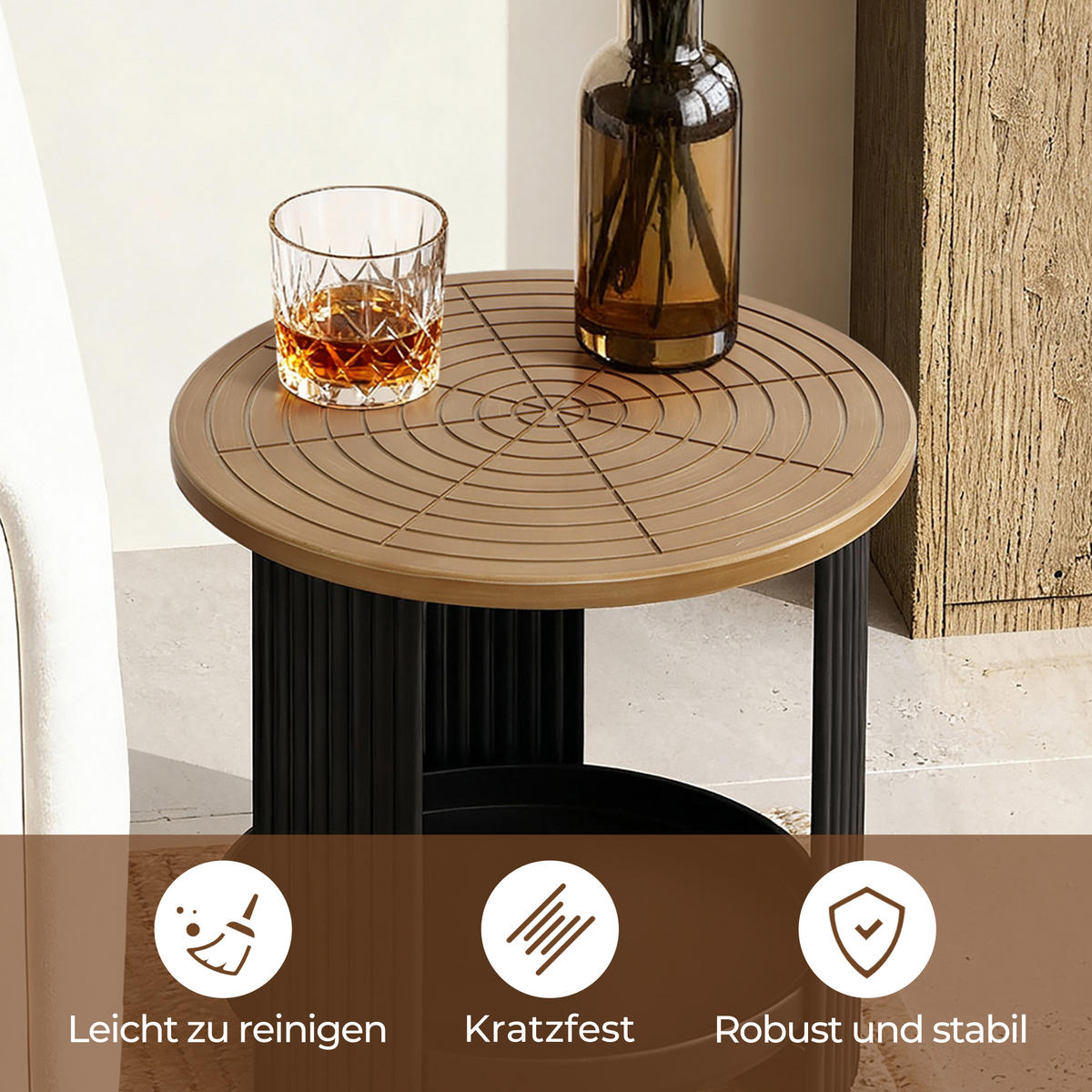 BEISTELLTISCH, MDF und Eisen, D40 cm, H40 cm - Schwarz, Holz/Metall (40/40/40cm) - Hometopia