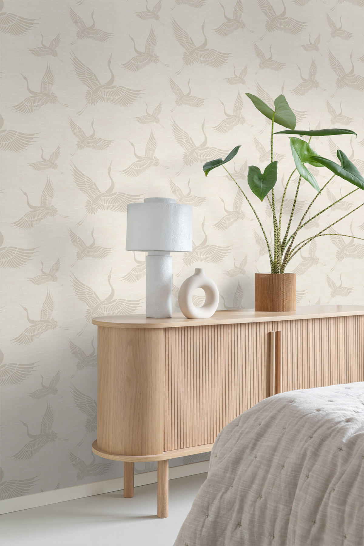 TAPETE Kraniche 53 cm x 10.05 m - Beige, Papier (53/1000cm) - Origin Wallcoverings