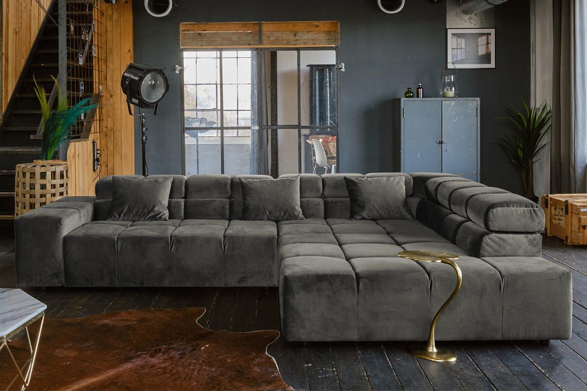 ECKSOFA MIT MOTORISCHEM SITZVORZUG NEVADA Grau Velvet - Schwarz/Grau, Textil (319/215cm) - KAWOLA