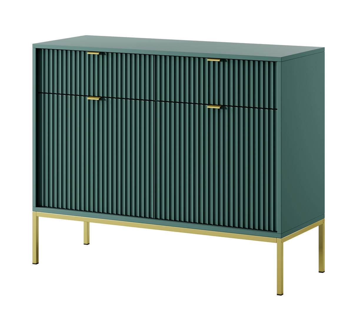 SIDEBOARD Eternas 2T 2S Grün 104/83/39 cm – goldene Füße, mit geriffelten Fronten - Goldfarben/Grün, Holzwerkstoff (104/83/39cm) - AX Living