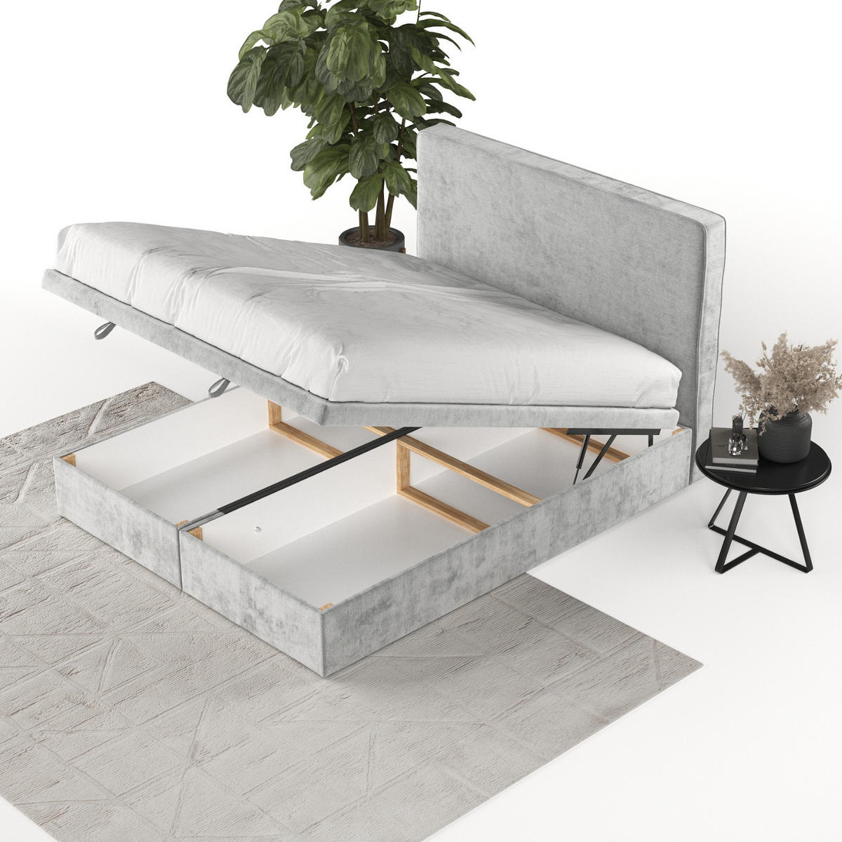 POLSTERBETT Hush mit Stauraum 200/200 cm Hellgrau im Lotta Stoff - Hellgrau/Schwarz, Holz/Holzwerkstoff (200/200cm) - AltaBeds