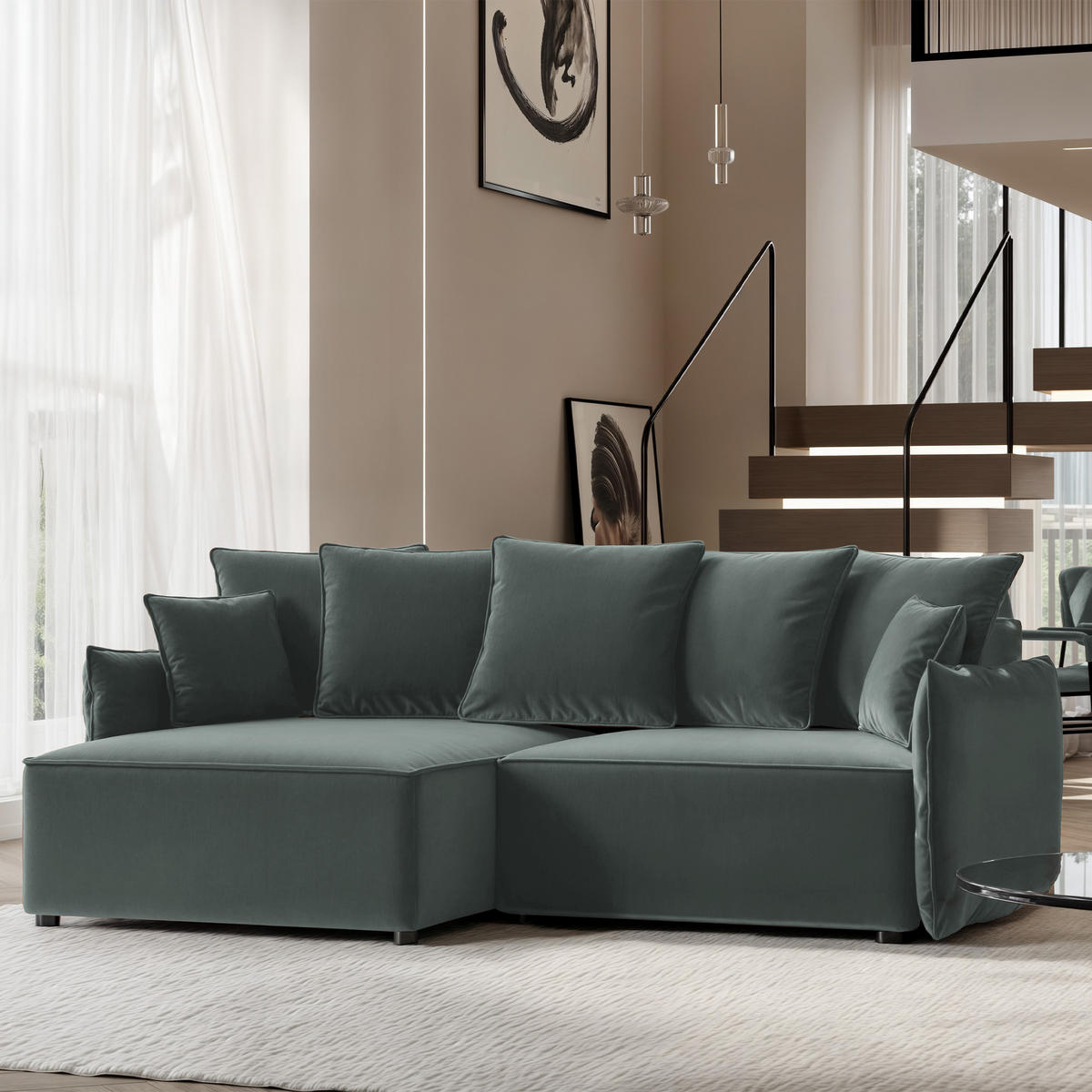 ECKSOFA LEON mit Schlaffunktion und Bettkasten Grün - Grün, Holzwerkstoff/Kunststoff (250/90cm) - Idohome
