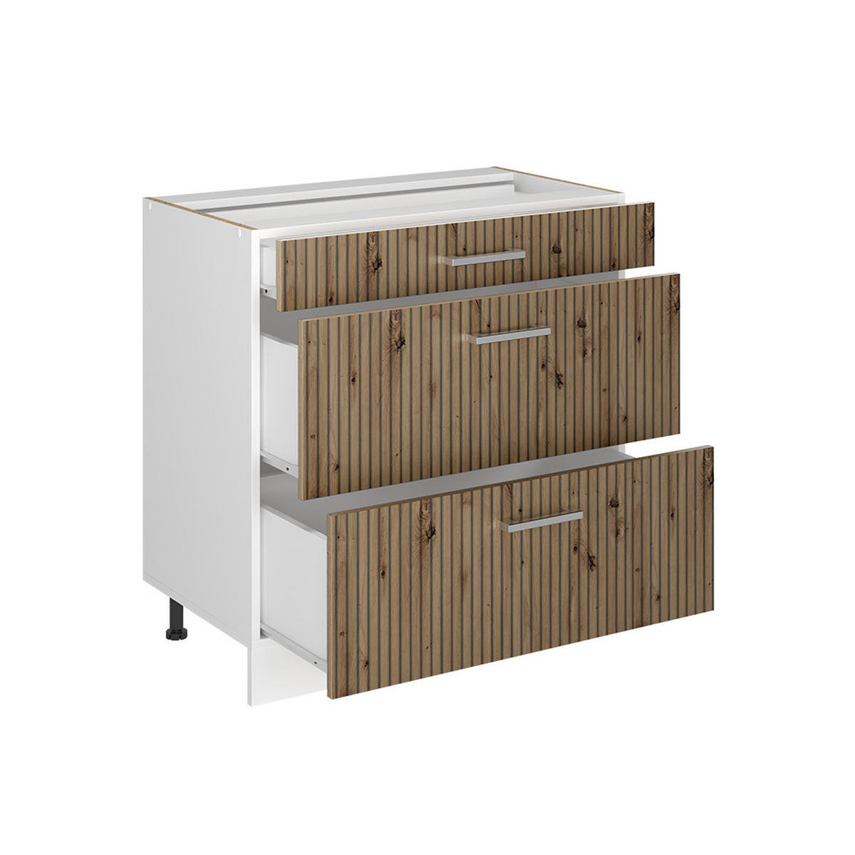 KÜCHENUNTERSCHRANK R-Line, Anthrazit Hochglanz/Weiß, 80 cm mit 3 Schubladen Arbeitsplatte Goldkraft Eiche - Anthrazit/Weiß, Holzwerkstoff (80/81.6/60cm) - Vicco