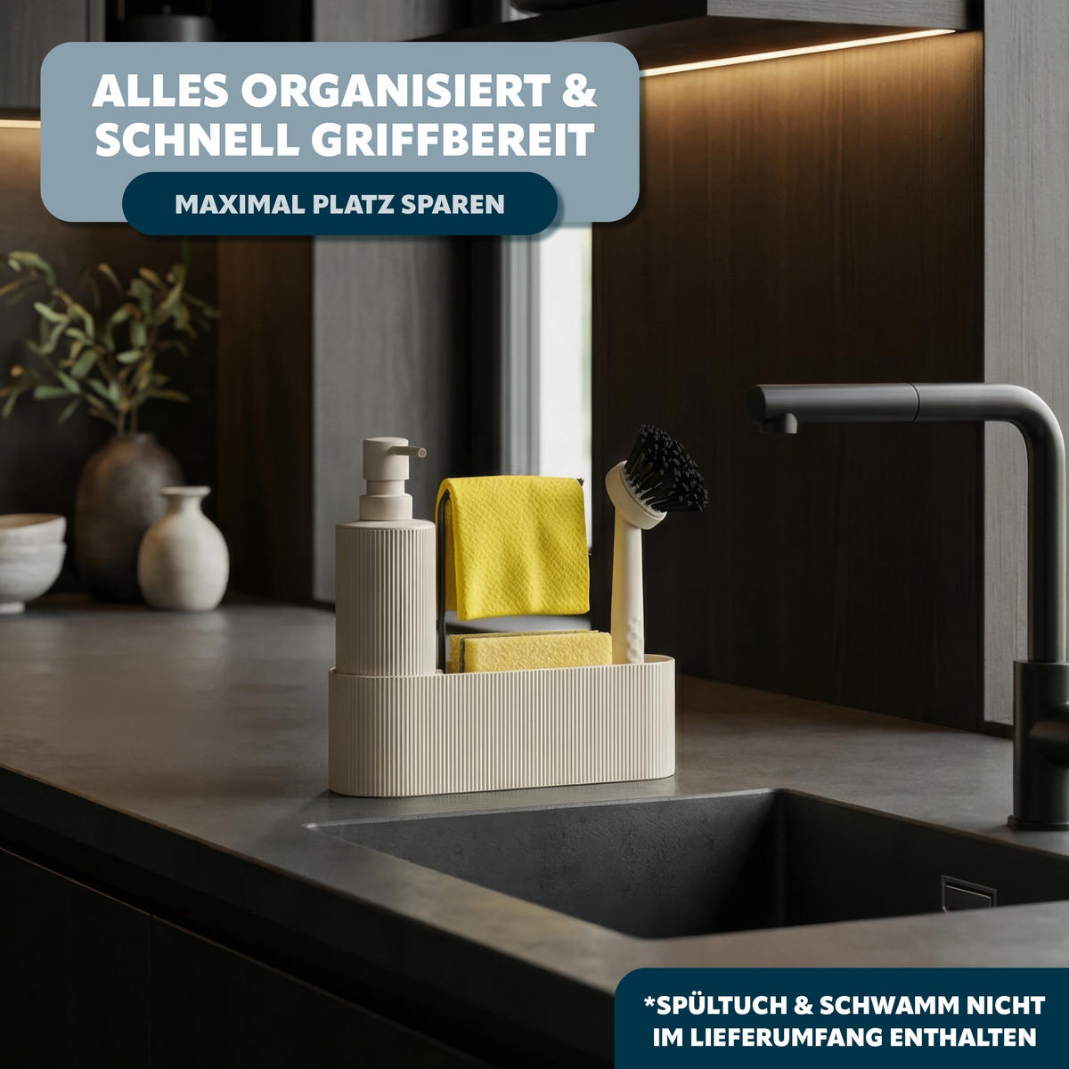 SPÜLBECKEN-SET, beige, Kunststoff - Beige, Kunststoff (22/21/6.5cm) - eluno