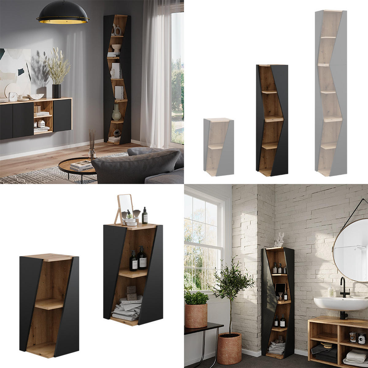 BADSCHRANK Benno Anthrazit 31.6 x 70.5 cm mit 3 Ablagen - Anthrazit, Holzwerkstoff (31.6/70.5/31.6cm) - Vicco