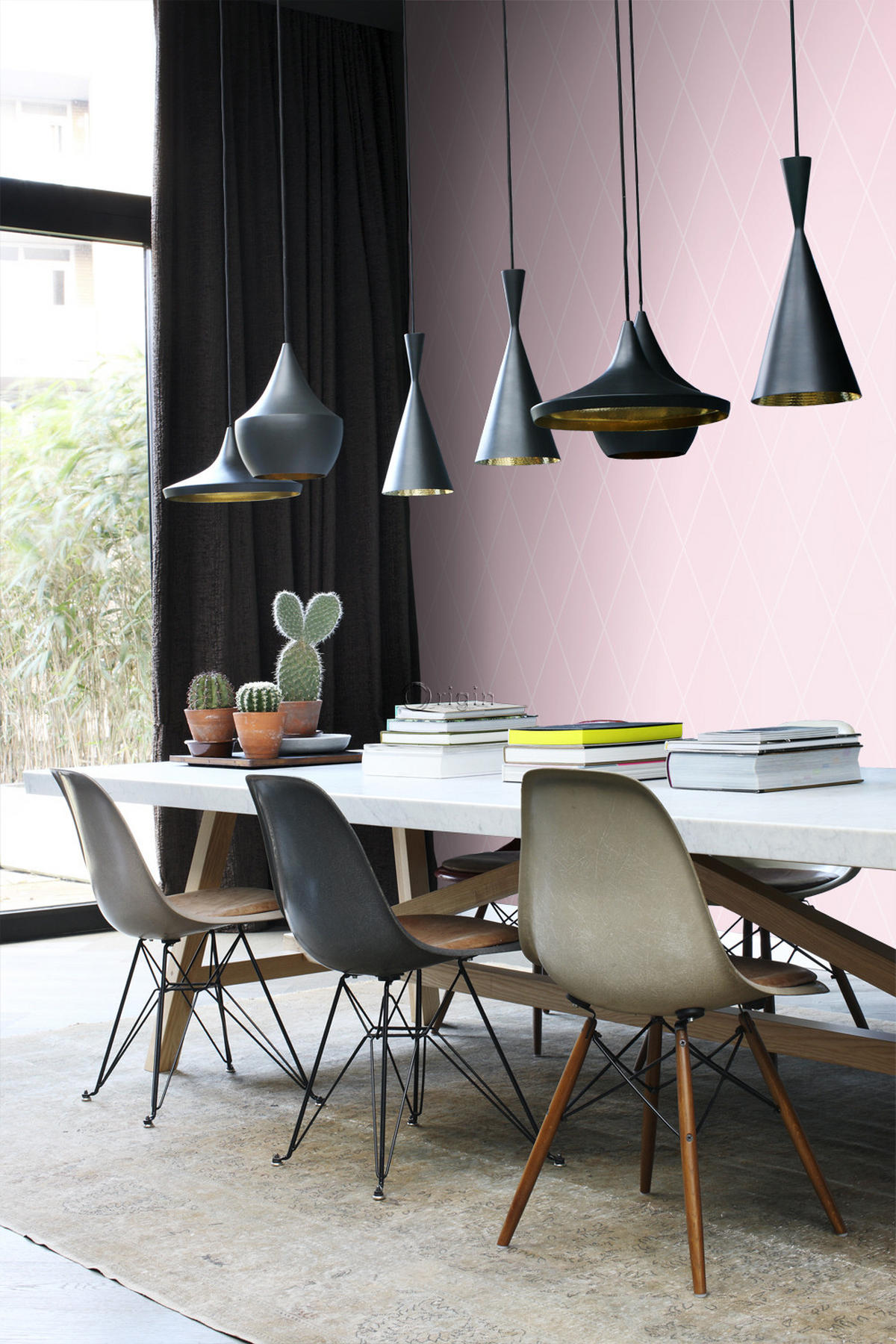 TAPETE Karomuster 53 cm x 10.05 m - Pink, Papier (53/1000cm) - Origin Wallcoverings