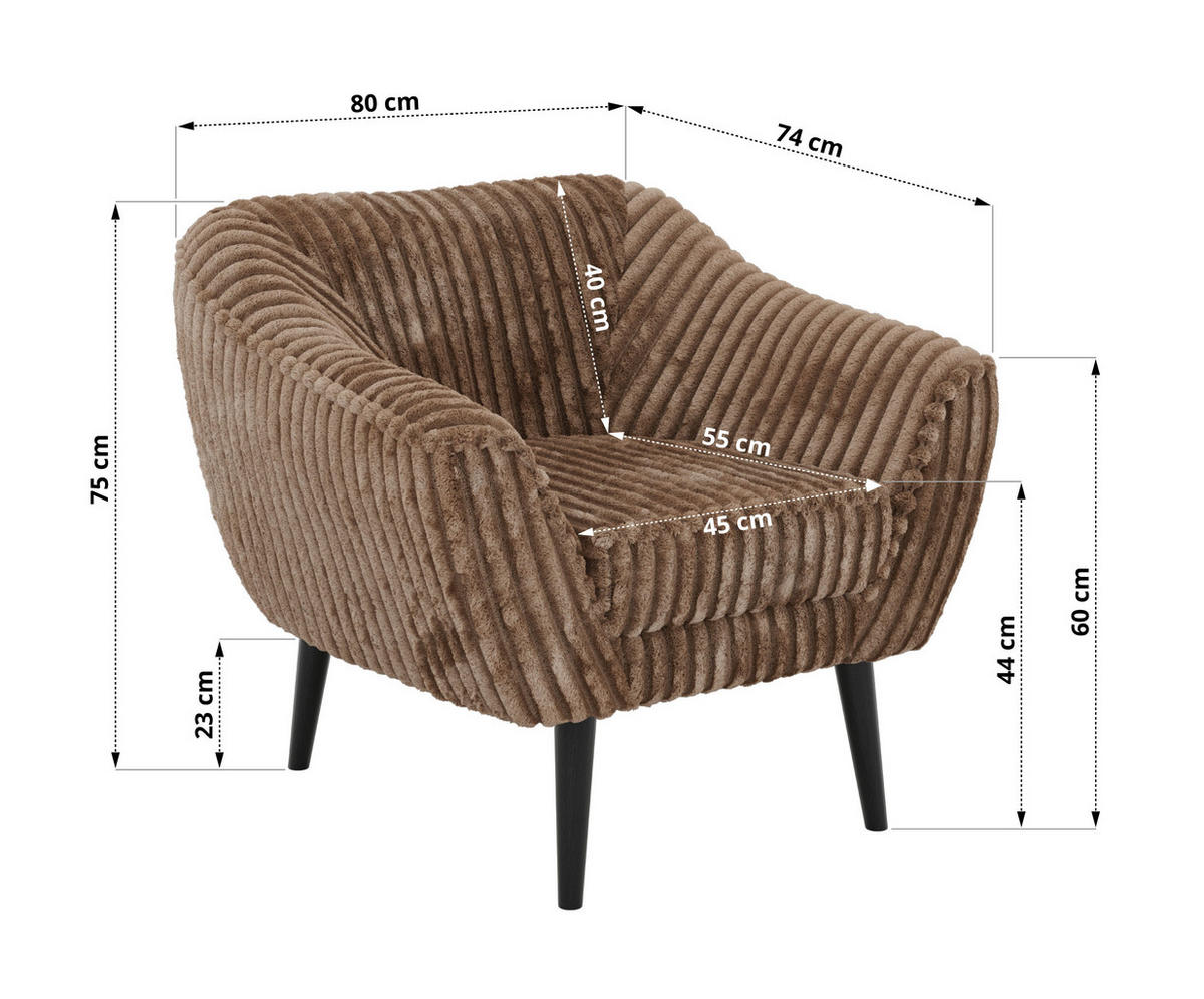 KRESLO PIRS - Hnedá Manšester - hnedá/čierna, kompozitné drevo/textil (80/75/74cm) - MKS