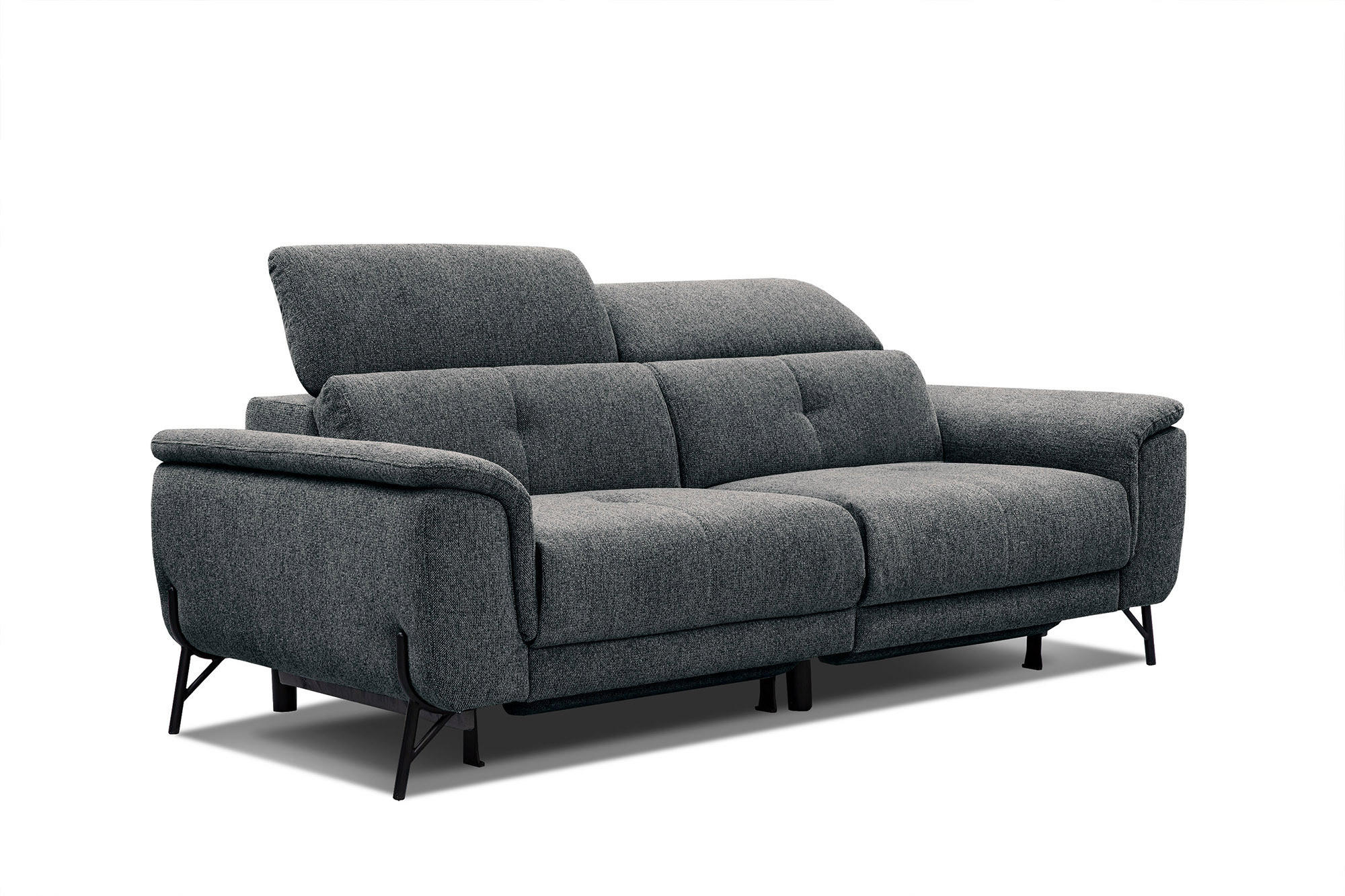 SOFA AVENA 3-Sitzer mit 2 Relaxfunktionen, dunkelgrau - Dunkelgrau, Holzwerkstoff/Textil (204/80/108cm) - Courtois Laville