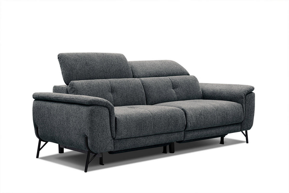 SOFA AVENA 3-Sitzer mit 2 Relaxfunktionen, dunkelgrau - Dunkelgrau, Holzwerkstoff/Textil (204/80/108cm) - Courtois Laville