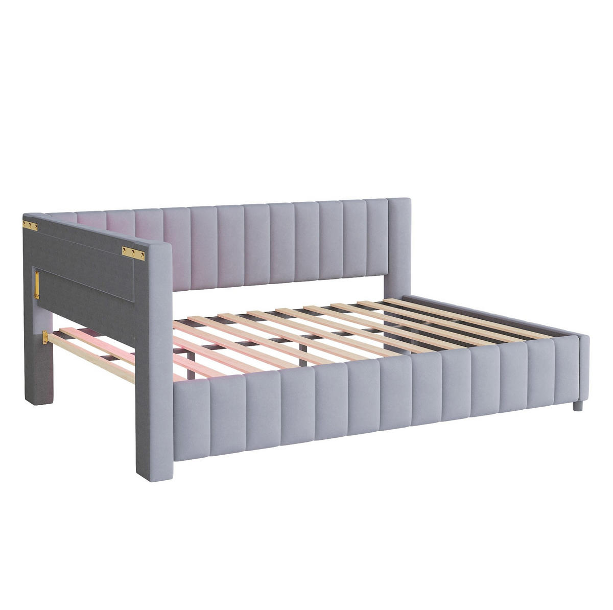 POLSTERBETT 140/200 cm aus Samt mit LED-Beleuchtung, USB-Anschluss und Rückenlehne, Grau - Grau, Textil (140/200cm) - Redom