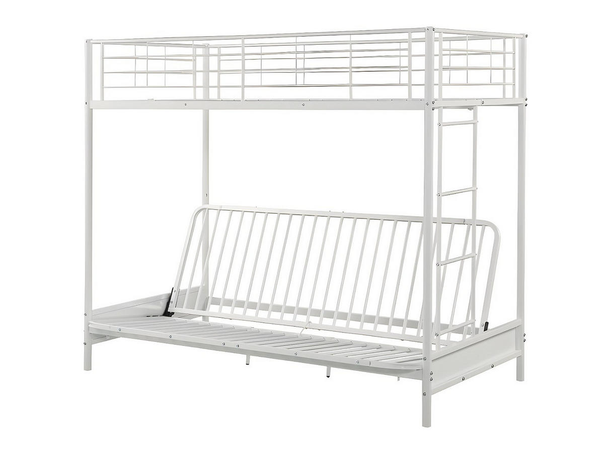 HOCHBETT mit Schlafsofa mit Matratze + Futonmatratze - 90 x 190 cm - Metall - Weiß - MODULO V - Schwarz/Weiß, Metall - Vente-Unique