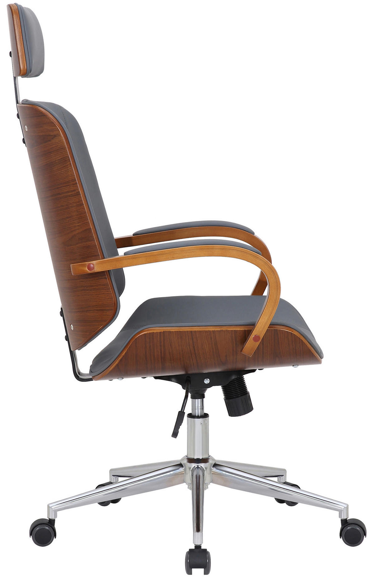 BÜROSTUHL KINGO 118x70x70 Walnuss/Grau Kunstleder - Grau, Leder/Metall (70/118/70cm) - DELUKE